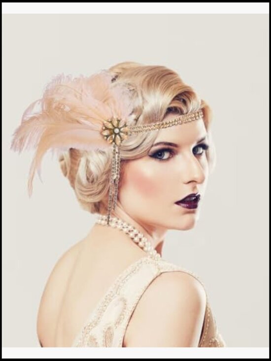 Vintage 1920s Flapper Headpiece Feather Headband Rhinestone Gatsby Hair main image 3